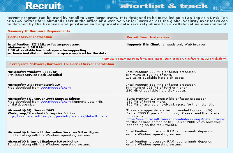 RECURIT requirements